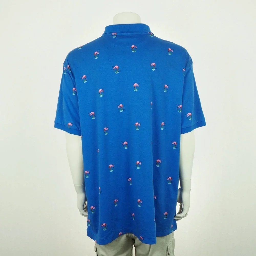 Polo Ralph Lauren Polo Shirt Mens 3XLT Blue Flamingo Birds All Over Print Cotton